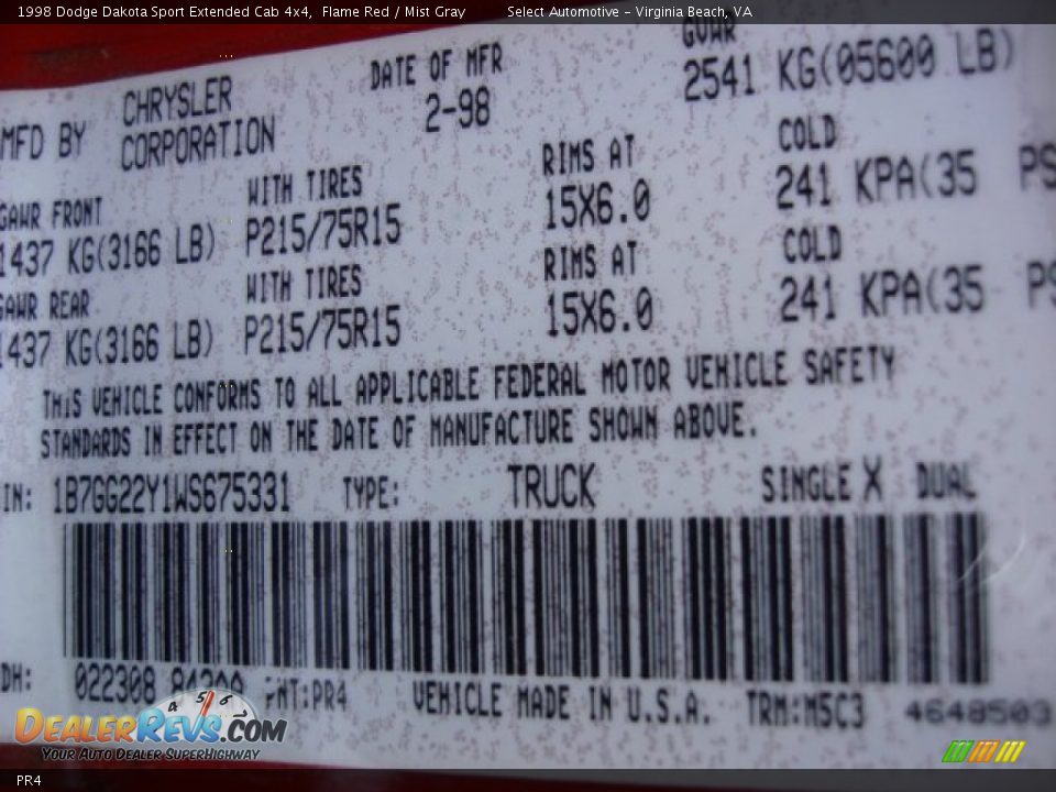 Dodge Color Code PR4 Flame Red