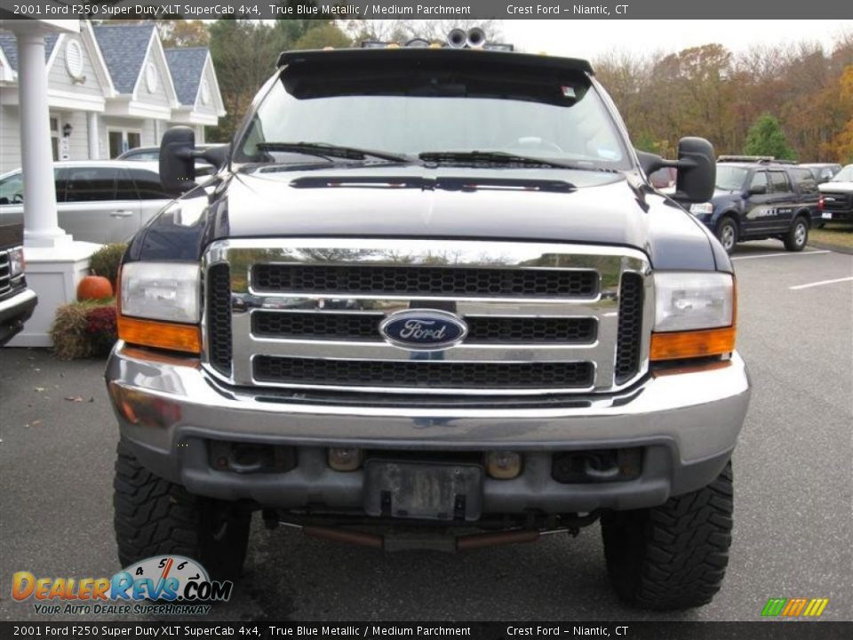 2001 Ford F250 Super Duty XLT SuperCab 4x4 True Blue Metallic / Medium Parchment Photo #3