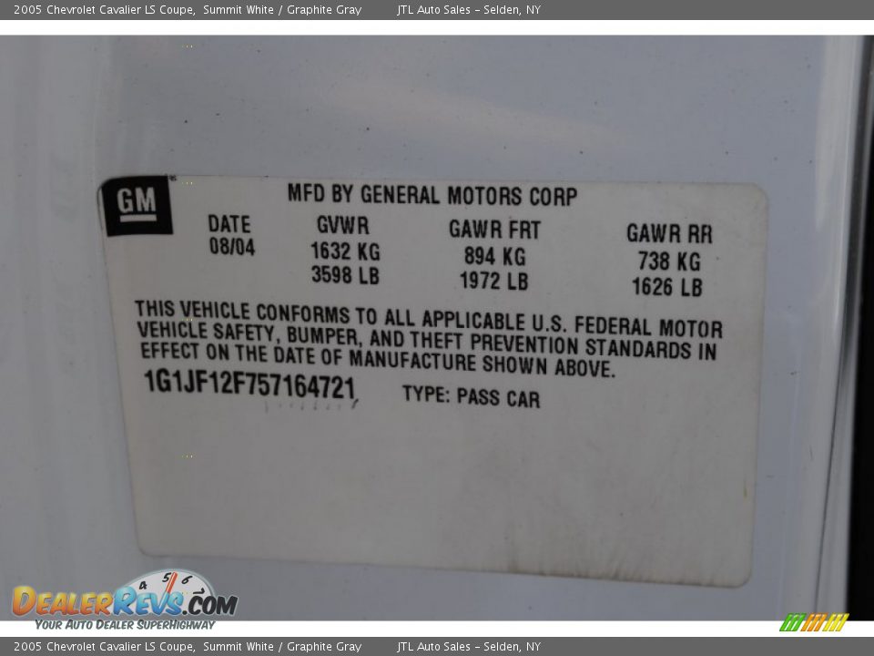 2005 Chevrolet Cavalier LS Coupe Summit White / Graphite Gray Photo #16