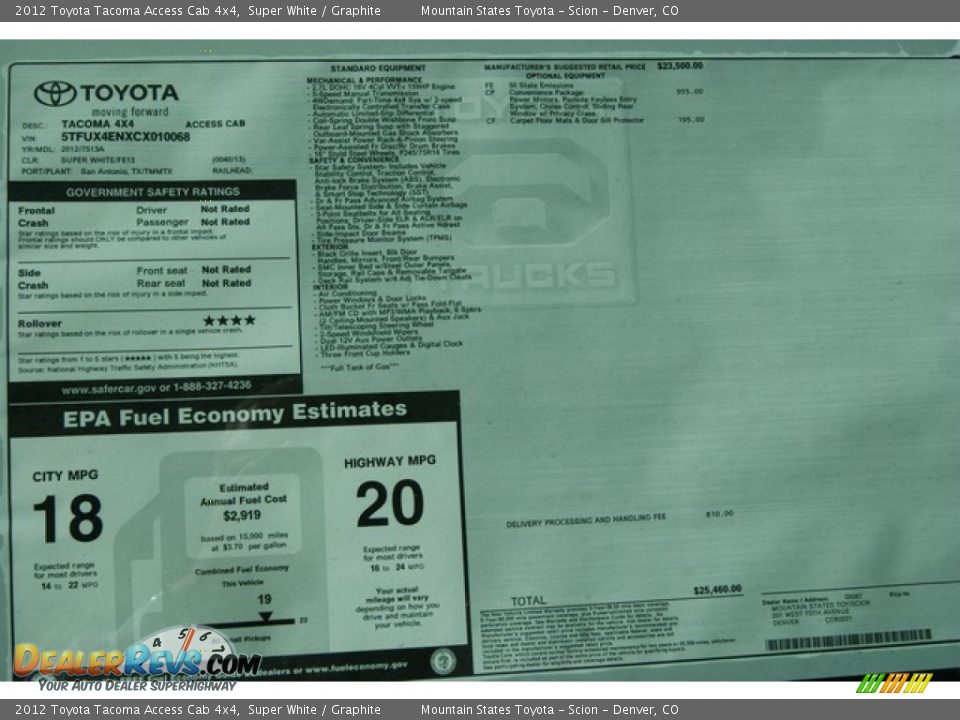 2012 Toyota Tacoma Access Cab 4x4 Window Sticker Photo #14