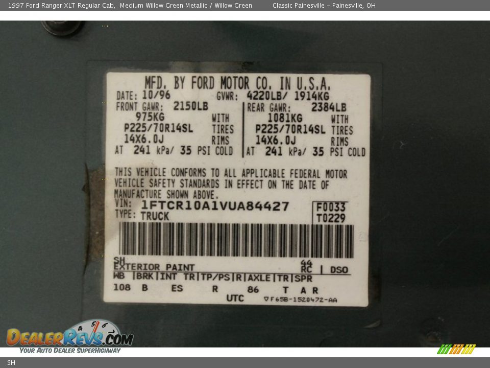 Ford Color Code SH Medium Willow Green Metallic