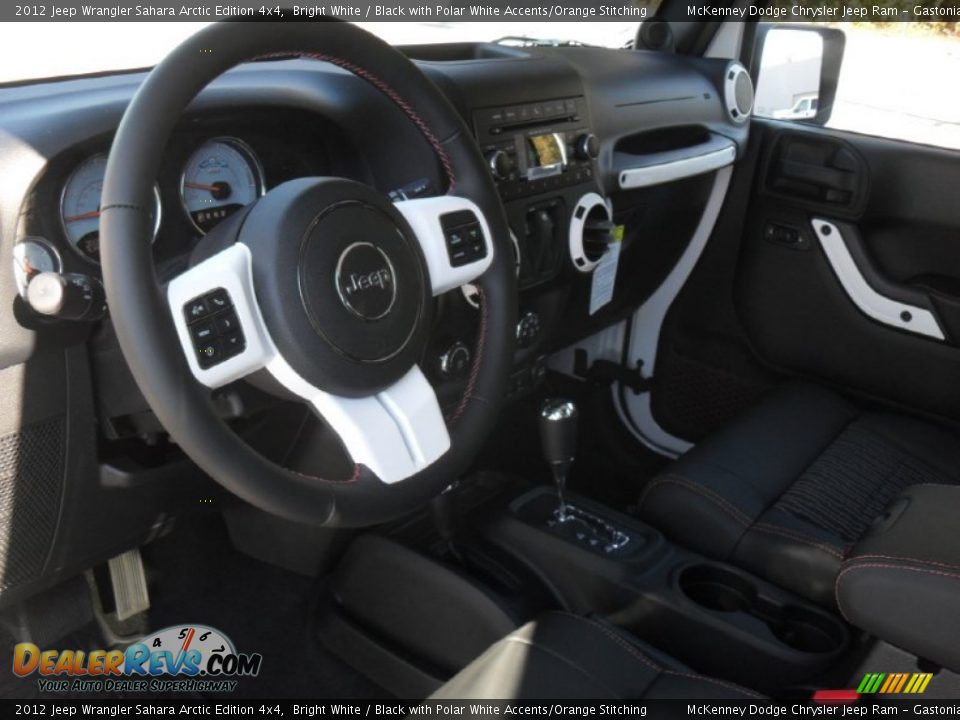 Black with Polar White Accents/Orange Stitching Interior - 2012 Jeep Wrangler Sahara Arctic Edition 4x4 Photo #28
