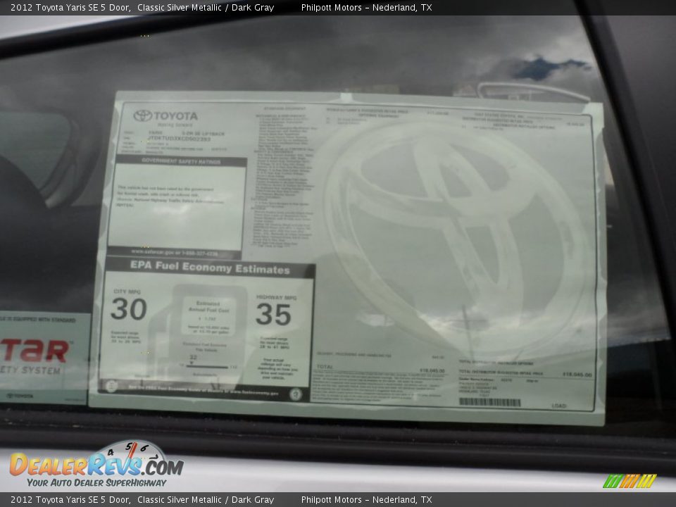 2012 Toyota Yaris SE 5 Door Window Sticker Photo #32