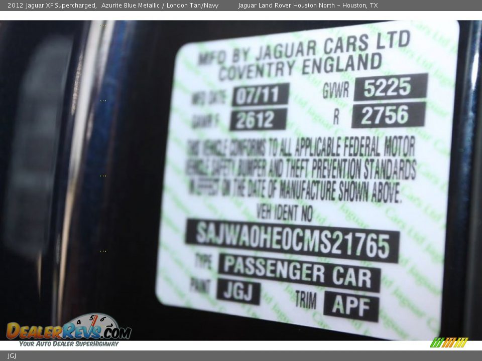 Jaguar Color Code JGJ Azurite Blue Metallic