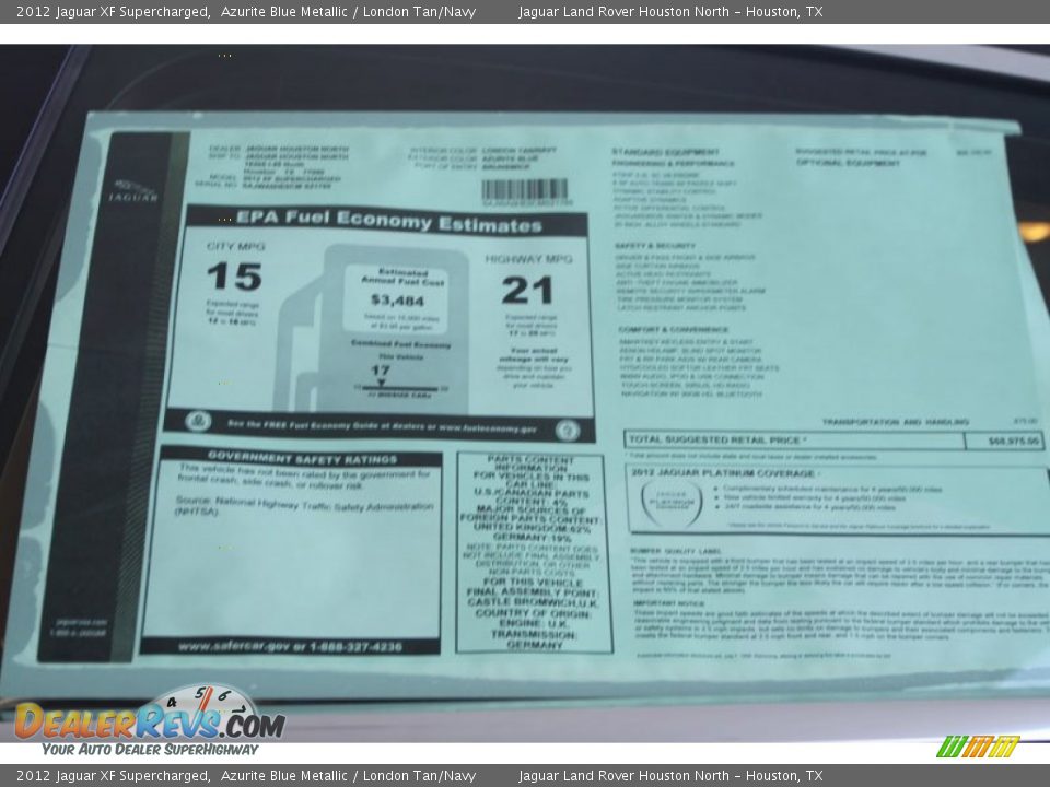 2012 Jaguar XF Supercharged Window Sticker Photo #29