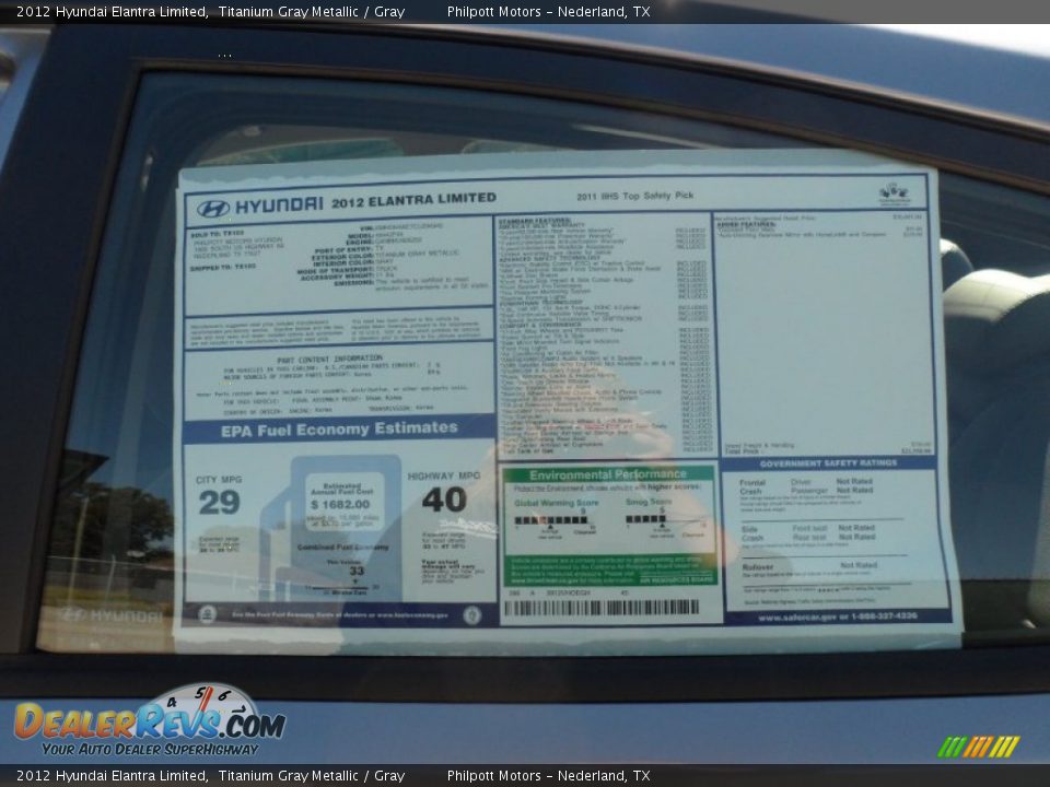 2012 Hyundai Elantra Limited Titanium Gray Metallic / Gray Photo #36
