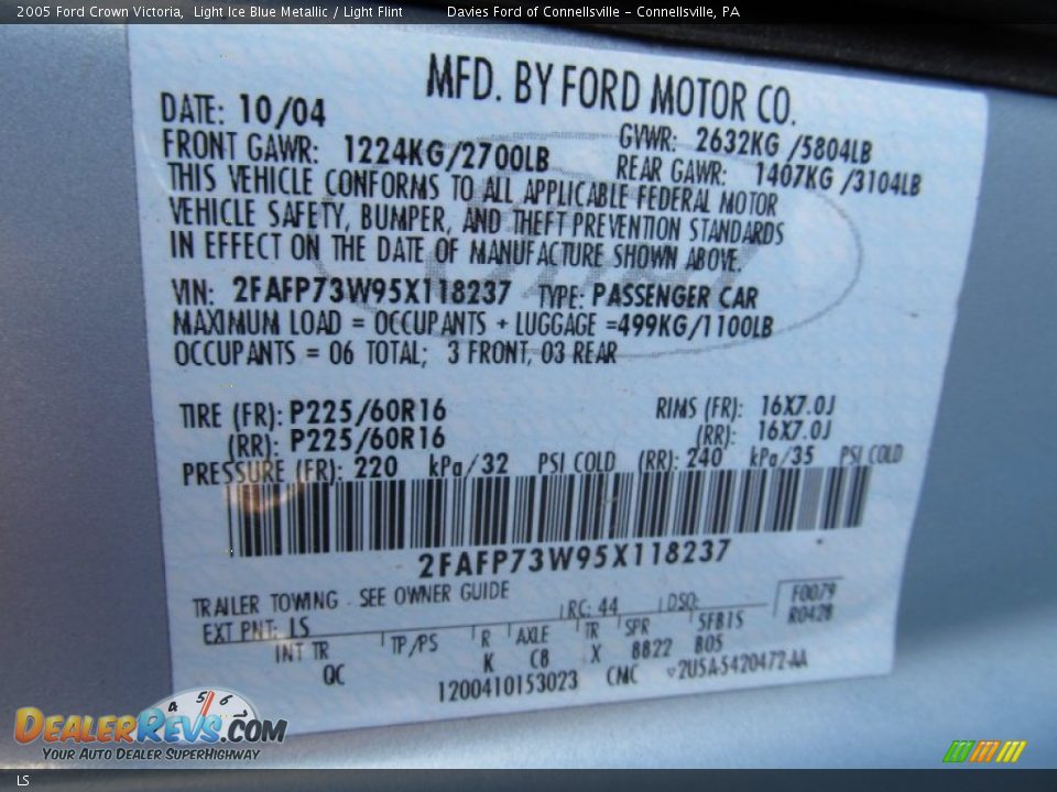 Ford Color Code LS Light Ice Blue Metallic