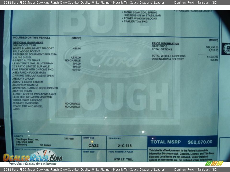 2012 Ford F350 Super Duty King Ranch Crew Cab 4x4 Dually Window Sticker Photo #9