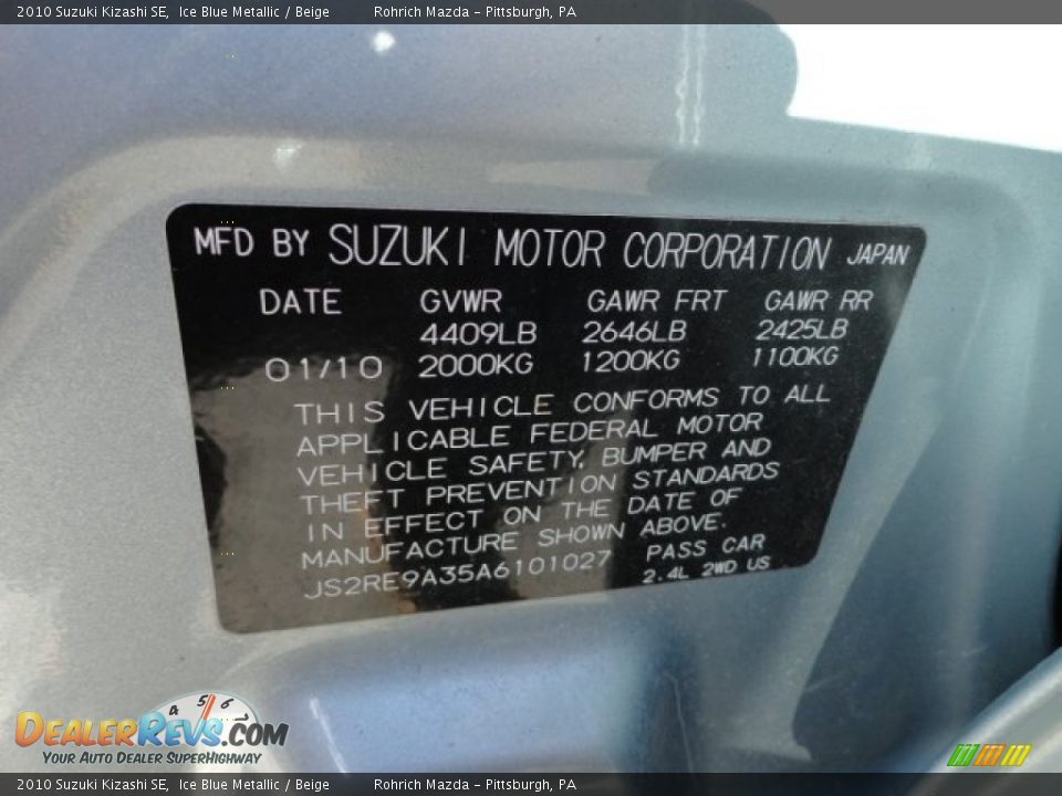 2010 Suzuki Kizashi SE Ice Blue Metallic / Beige Photo #19