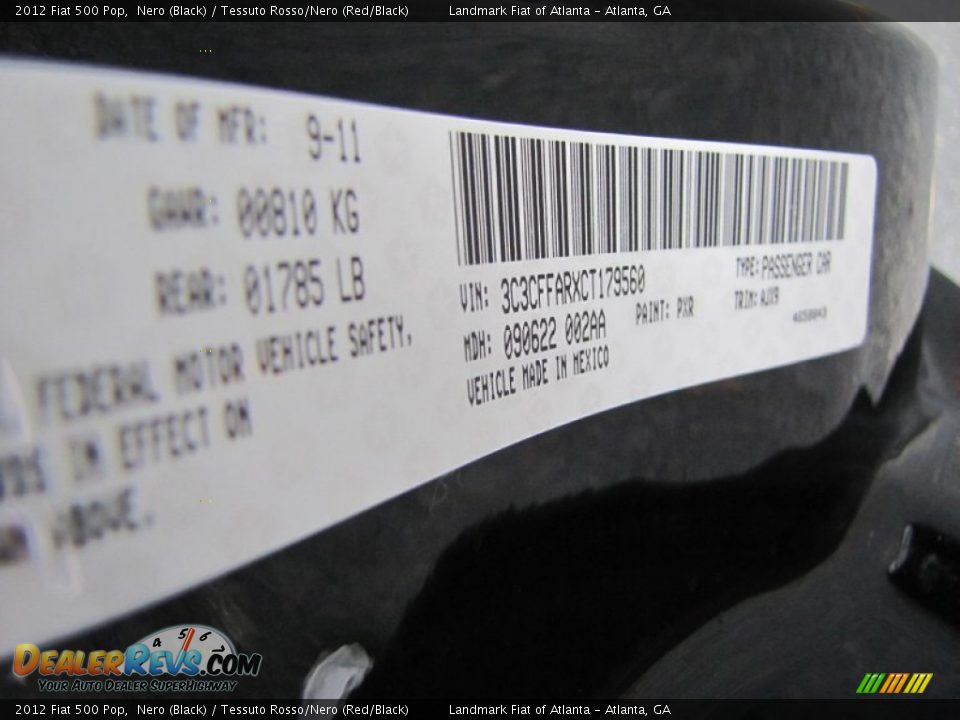 2012 Fiat 500 Pop Nero (Black) / Tessuto Rosso/Nero (Red/Black) Photo #13