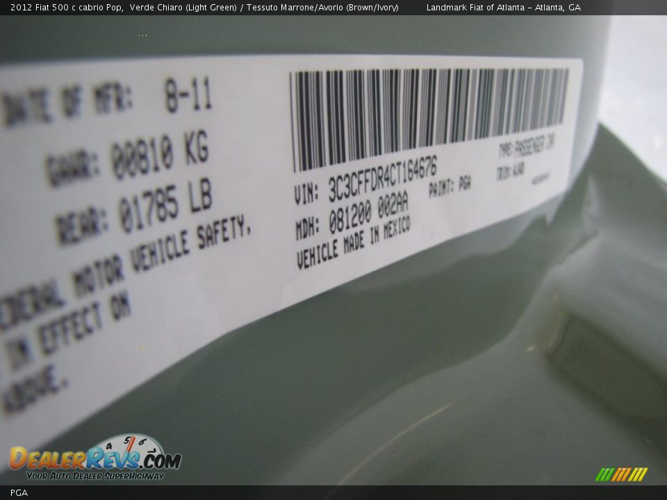 Fiat Color Code PGA Verde Chiaro (Light Green)