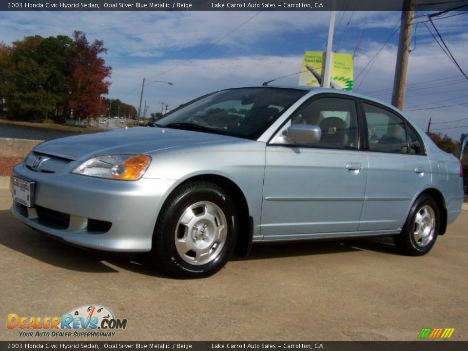 2003 Honda Civic Hybrid Sedan Opal Silver Blue Metallic / Beige Photo #2