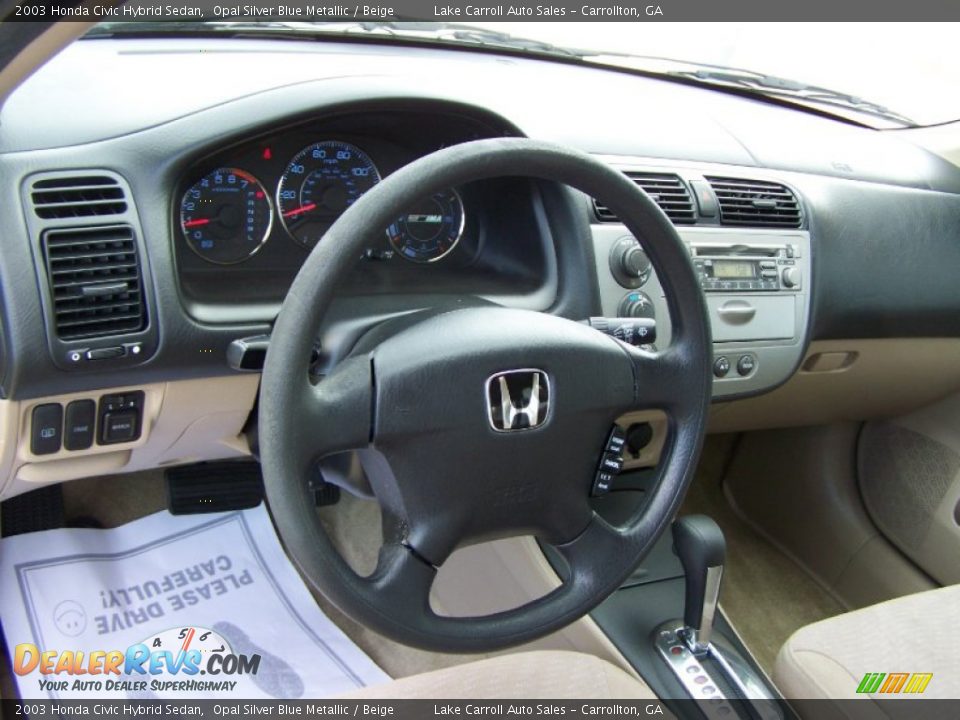 2003 Honda Civic Hybrid Sedan Opal Silver Blue Metallic / Beige Photo #14