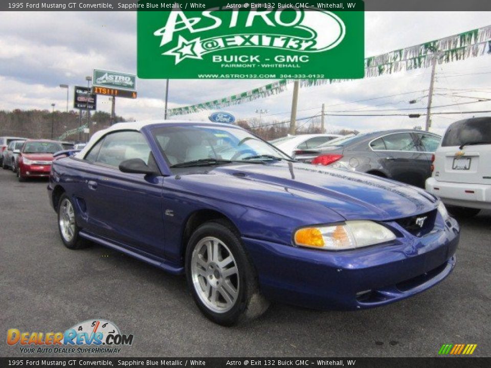 1995 Ford Mustang GT Convertible Sapphire Blue Metallic / White Photo #1