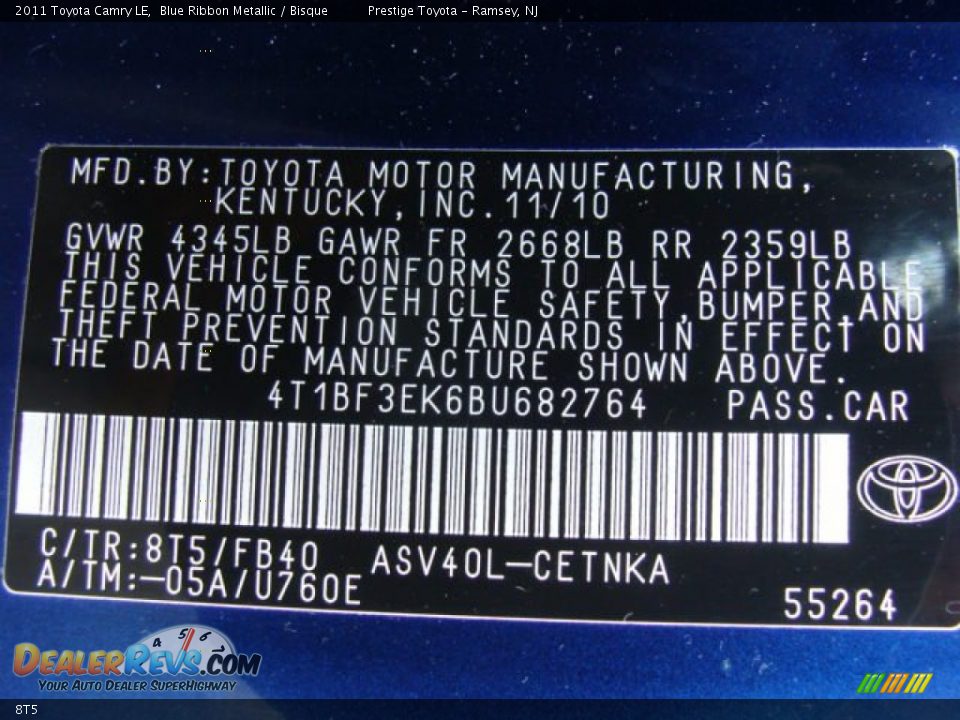 Toyota Color Code 8T5 Blue Ribbon Metallic