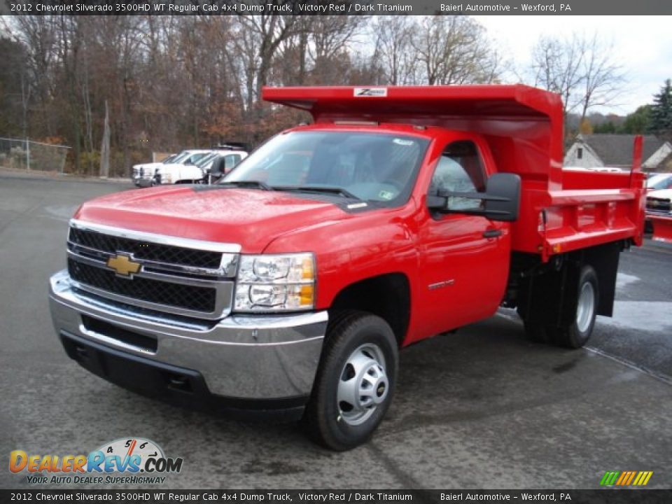 Front 3/4 View of 2012 Chevrolet Silverado 3500HD WT Regular Cab 4x4 Dump Truck Photo #2