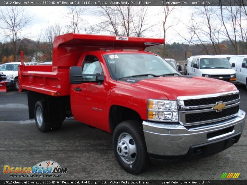 Front 3/4 View of 2012 Chevrolet Silverado 3500HD WT Regular Cab 4x4 Dump Truck Photo #4