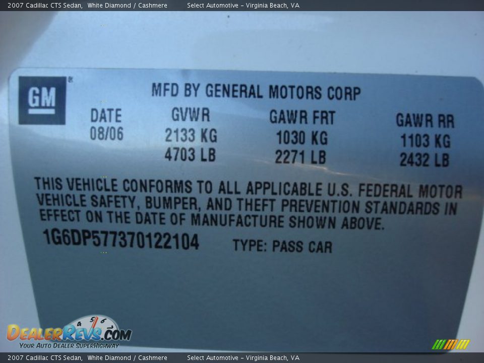 2007 Cadillac CTS Sedan White Diamond / Cashmere Photo #19