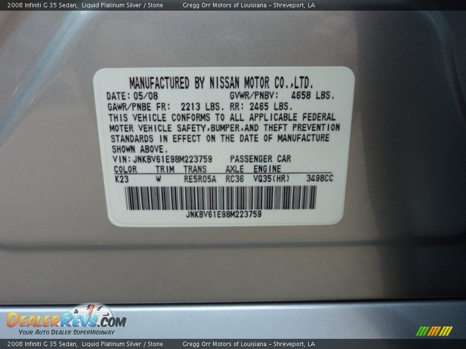 2008 Infiniti G 35 Sedan Liquid Platinum Silver / Stone Photo #32