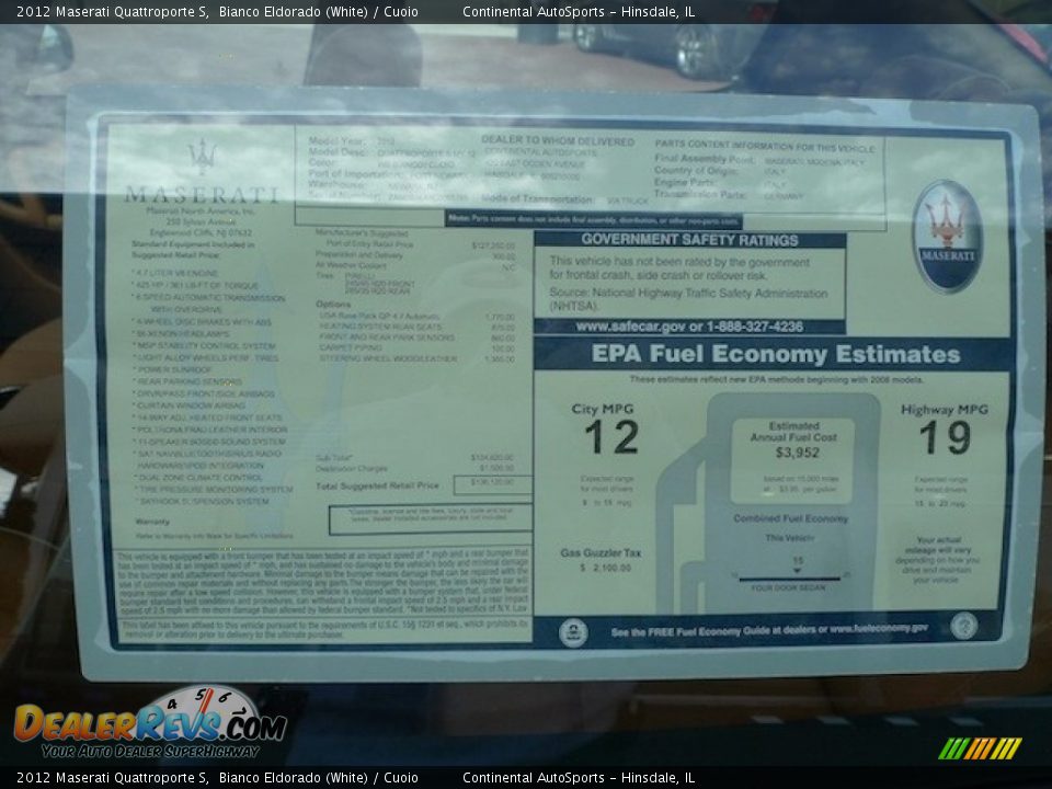 2012 Maserati Quattroporte S Window Sticker Photo #12