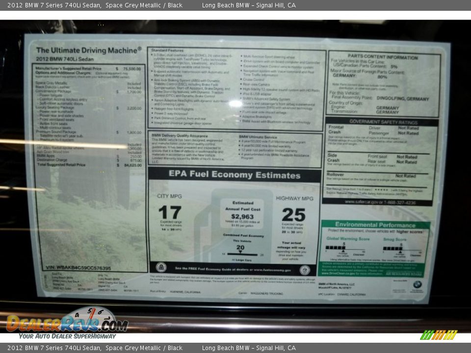 2012 BMW 7 Series 740Li Sedan Space Grey Metallic / Black Photo #4
