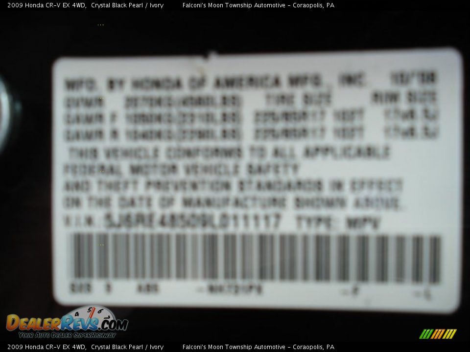 2009 Honda CR-V EX 4WD Crystal Black Pearl / Ivory Photo #15