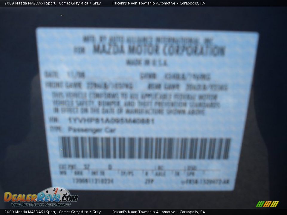 2009 Mazda MAZDA6 i Sport Comet Gray Mica / Gray Photo #16