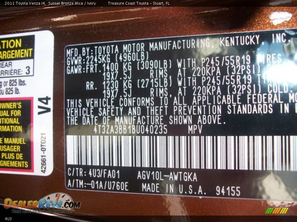 Toyota Color Code 4U3 Sunset Bronze Mica