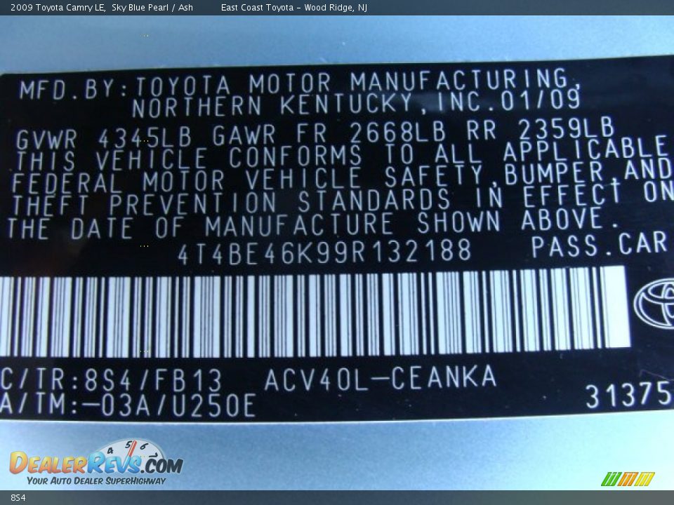 Toyota Color Code 8S4 Sky Blue Pearl