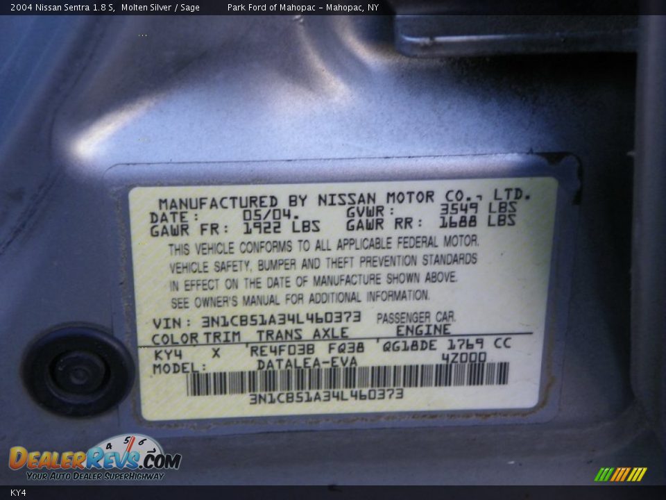 Nissan Color Code KY4 Molten Silver