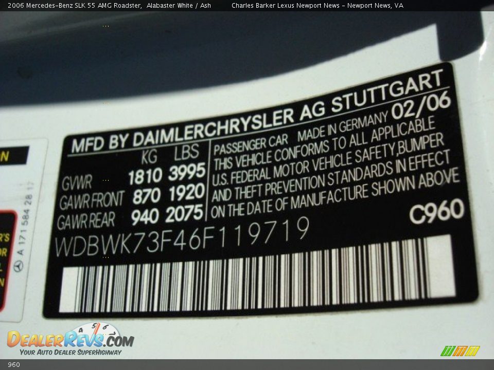 Mercedes-Benz Color Code 960 Alabaster White