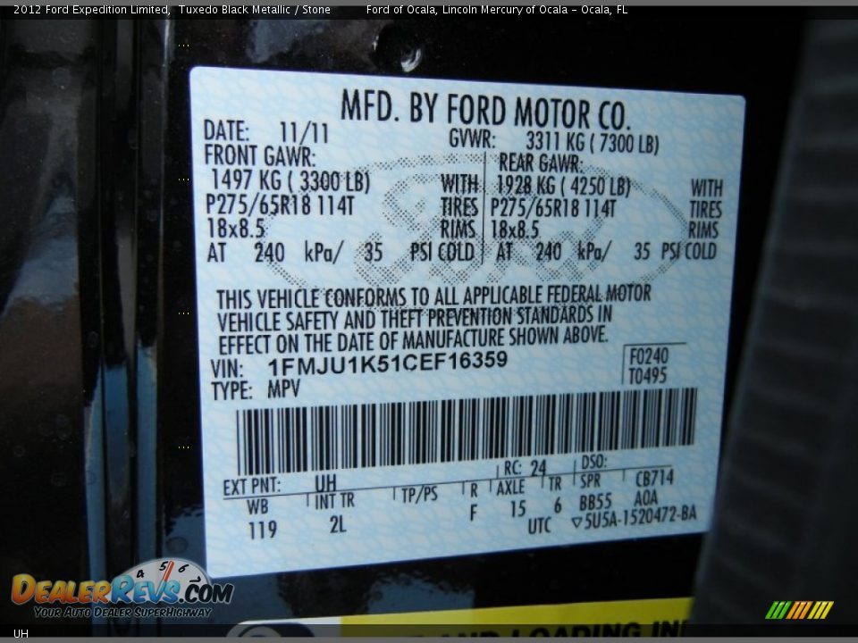 Ford Color Code UH Tuxedo Black Metallic