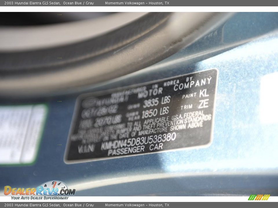 2003 Hyundai Elantra GLS Sedan Ocean Blue / Gray Photo #8