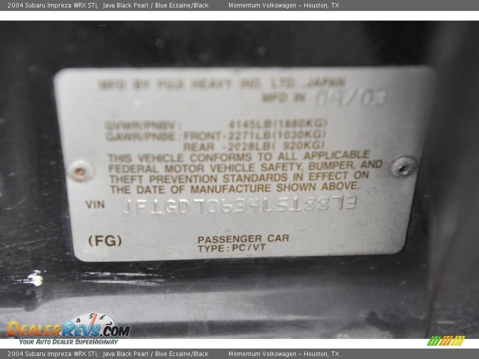 2004 Subaru Impreza WRX STi Java Black Pearl / Blue Ecsaine/Black Photo #8