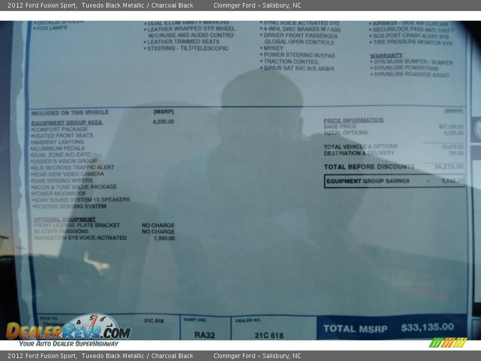 2012 Ford Fusion Sport Window Sticker Photo #9