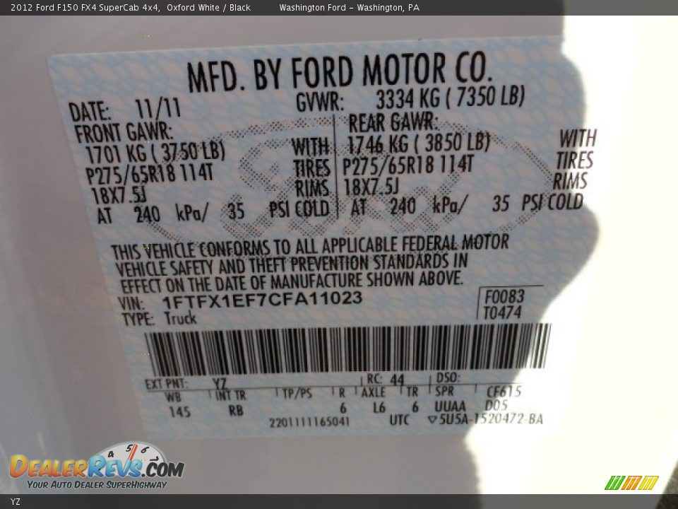 Ford Color Code YZ Oxford White