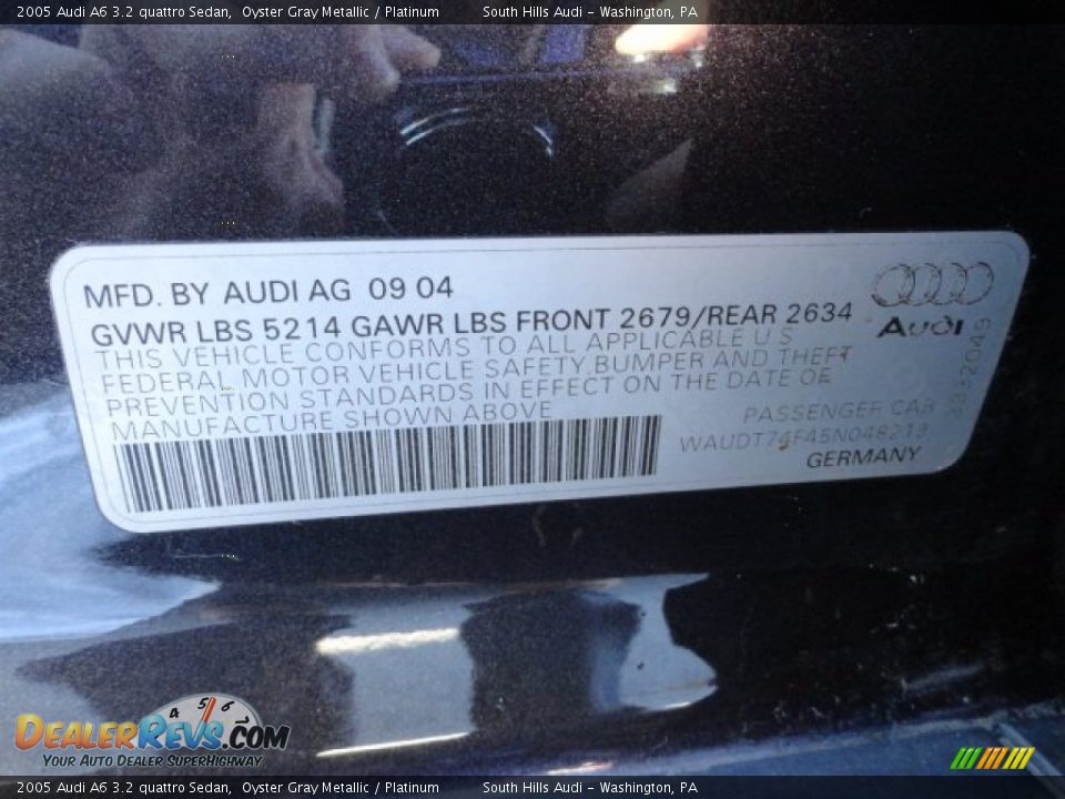 2005 Audi A6 3.2 quattro Sedan Oyster Gray Metallic / Platinum Photo #19