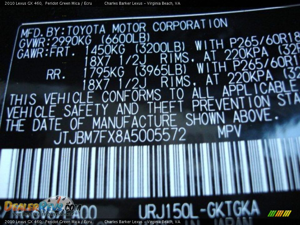 2010 Lexus GX 460 Peridot Green Mica / Ecru Photo #32