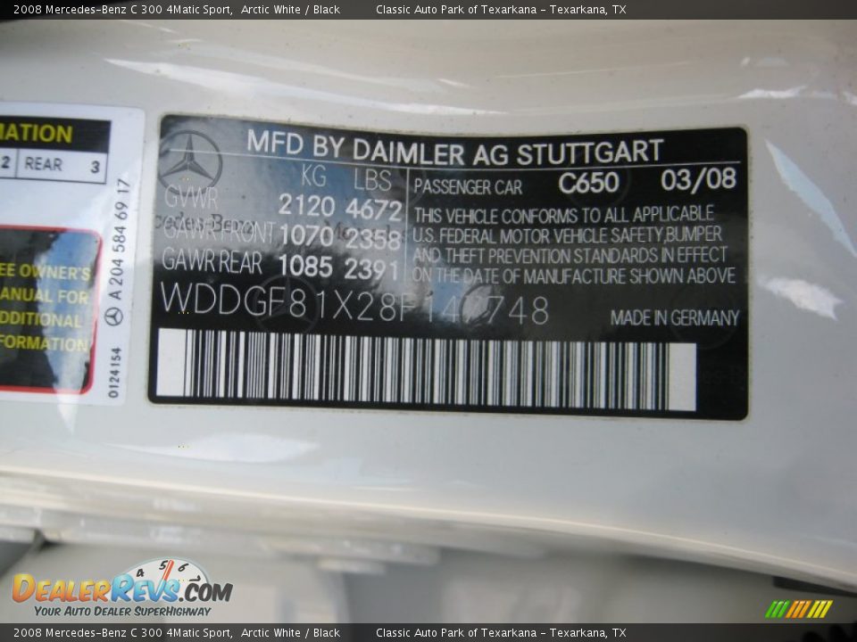 2008 Mercedes-Benz C 300 4Matic Sport Arctic White / Black Photo #26