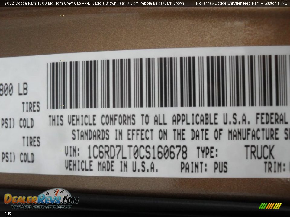 Dodge Color Code PUS Saddle Brown Pearl