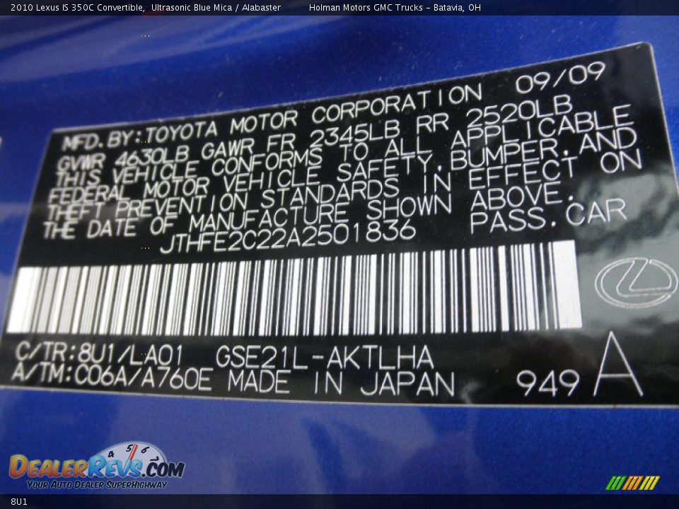 Lexus Color Code 8U1 Ultrasonic Blue Mica