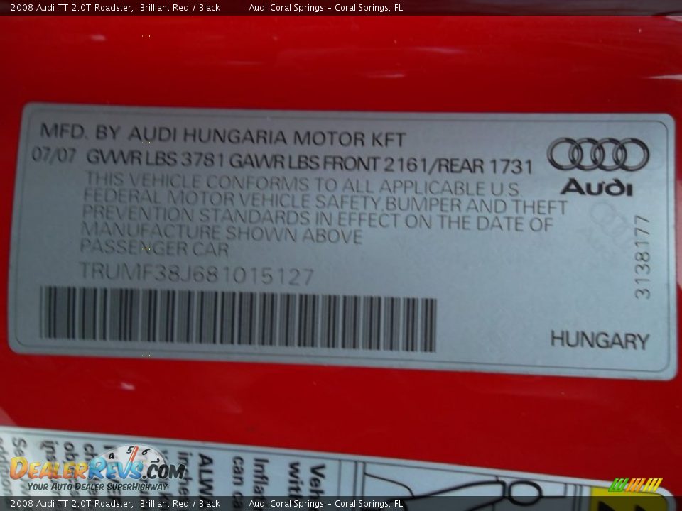 2008 Audi TT 2.0T Roadster Brilliant Red / Black Photo #34