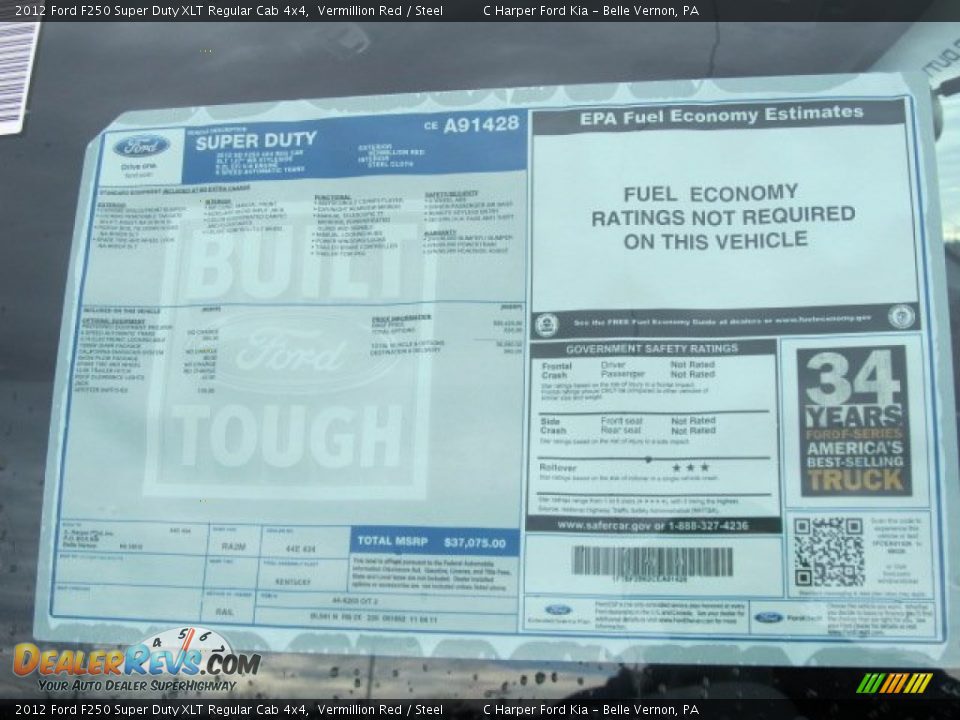 2012 Ford F250 Super Duty XLT Regular Cab 4x4 Window Sticker Photo #4