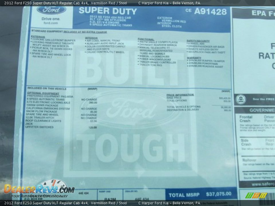 2012 Ford F250 Super Duty XLT Regular Cab 4x4 Window Sticker Photo #5