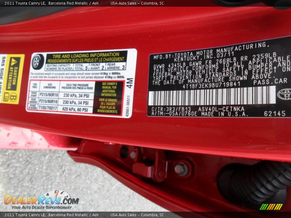 2011 Toyota Camry LE Barcelona Red Metallic / Ash Photo #14