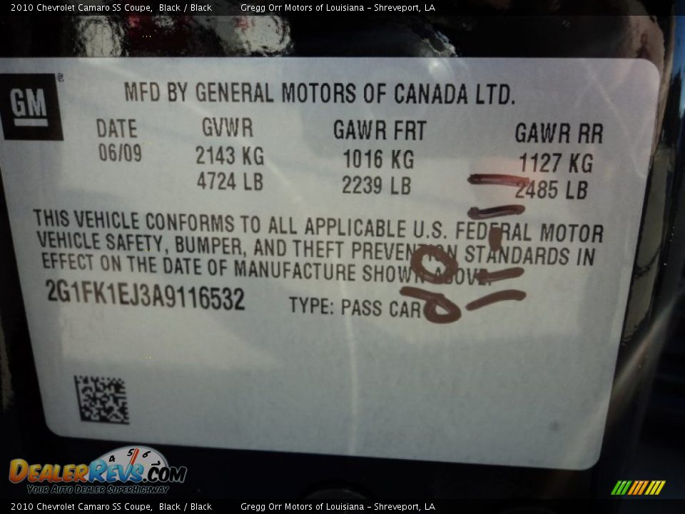 2010 Chevrolet Camaro SS Coupe Black / Black Photo #25