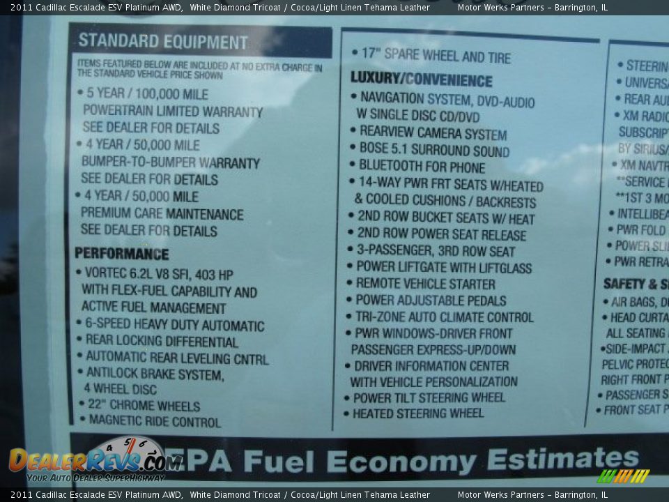2011 Cadillac Escalade ESV Platinum AWD Window Sticker Photo #12