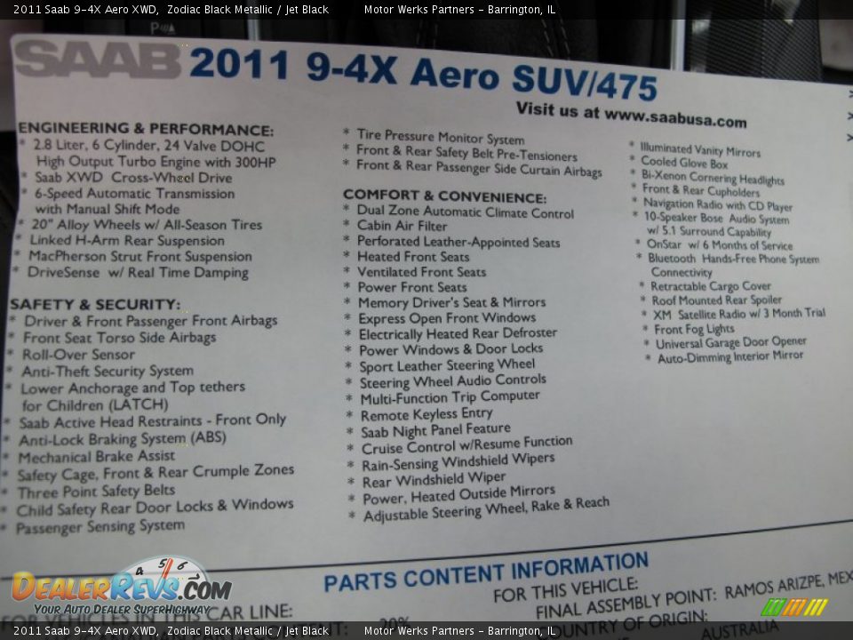 2011 Saab 9-4X Aero XWD Window Sticker Photo #18