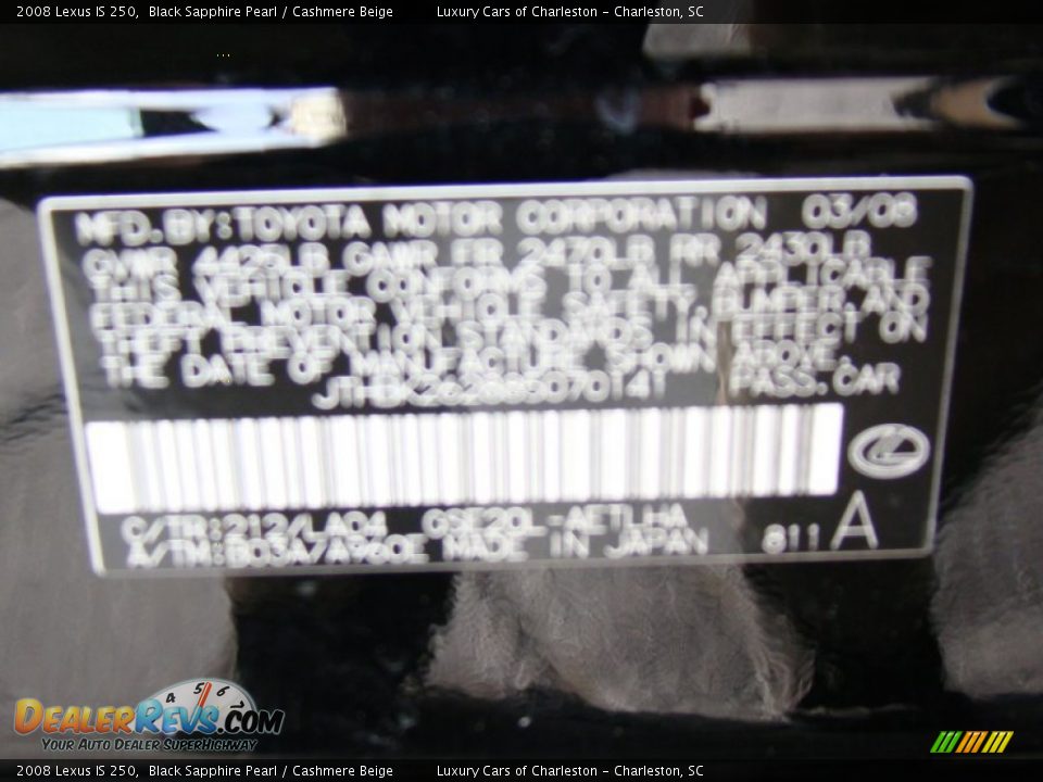 2008 Lexus IS 250 Black Sapphire Pearl / Cashmere Beige Photo #32