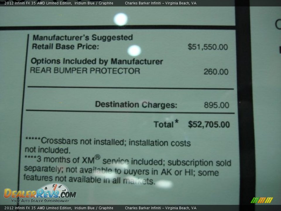 2012 Infiniti FX 35 AWD Limited Edition Window Sticker Photo #26